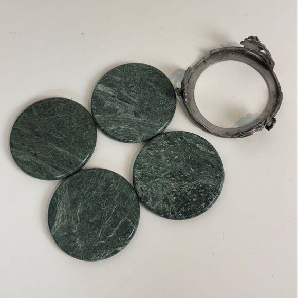 Vintage Seagull Marble 4 Coaster Set in Pewter Caddy 1992 - Picture 4 of 7